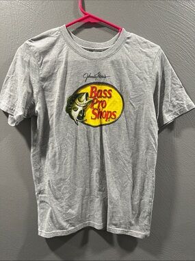 Bass Pro Shops Gray Tee with Yellow & Red Logo